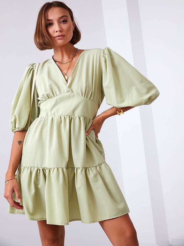 Robe d’Eté Ajustée à Manches Bouffantes en Coton – Image 3