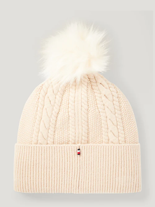 Bonnet à pompon Perry Taupe Tommy Hilfiger Equestrian – Élégance et chaleur en hiver – Image 4