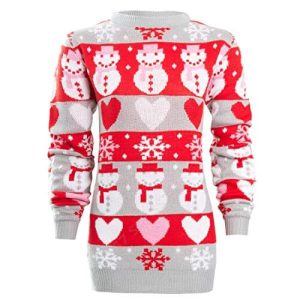 À l&rsquo;Aide – Bonhommes de Neige et Cœurs- Pull Robe de Noël Femme