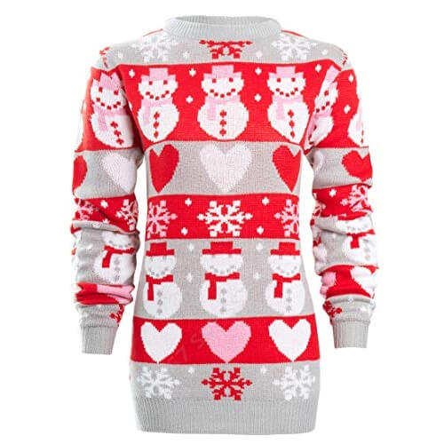 À l’Aide – Bonhommes de Neige et Cœurs- Pull Robe de Noël Femme