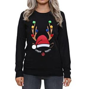 bois de Noël -Pull renne de Noël, clochettes pompon- Pull Noël Femme