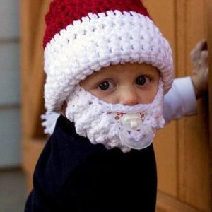 Bonnet Père-Noël avec barbe pour enfant – Rouge et blanc