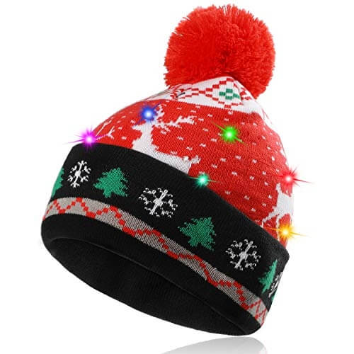 Bonnet tricoté de Noël Lumineux et coloré – Accessoires de noël – rouge