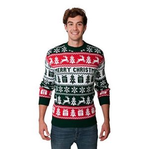 Britannique ou Norvégien ? – « Merry Christmas » – Motifs Renne, sapin et cadeaux de noël – Vert et rouge