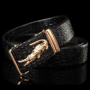 Ceinture Alligator en Cuir Effet Peau avec Boucle en Métal Dorée