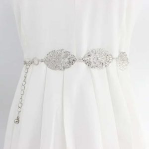 Ceinture argentée feuille fine et chainette