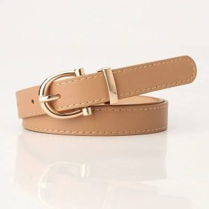 Ceinture beige en simili cuir uni boucle arrondie