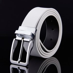 Ceinture Blanche en Cuir Réglable avec Motif