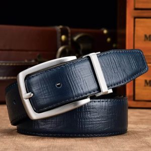 Ceinture bleu marine en cuir non lisse