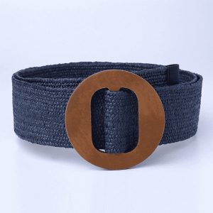 Ceinture bleu marine élastique en paille tissée