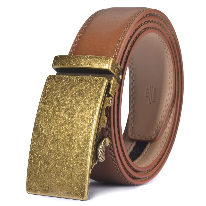 Ceinture Camel avec Boucle Automatique en Métal Dorée – Image 2