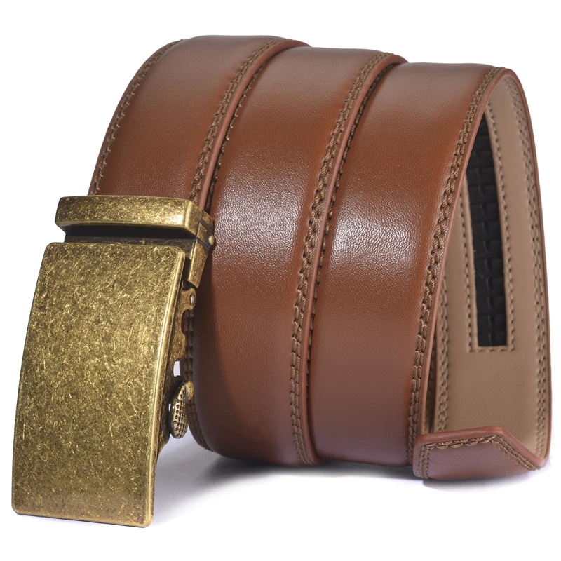 Ceinture Camel avec Boucle Automatique en Métal Dorée – Image 3