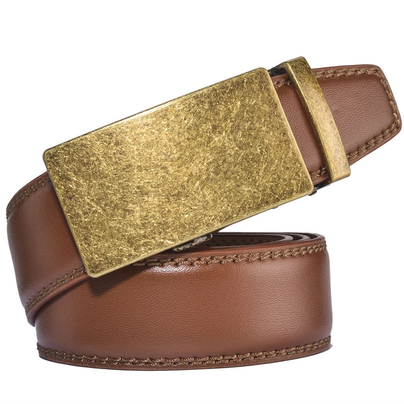 Ceinture Camel avec Boucle Automatique en Métal Dorée – Image 4