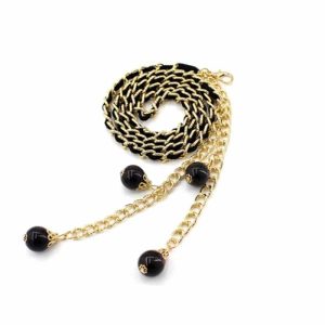 Ceinture chaine dorée et fine noire avec boule pendante en métal