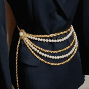 Ceinture Chaîne Dorée en Métal avec Perles Réglable