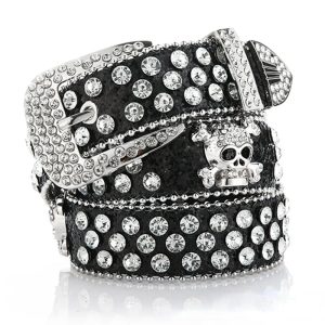 Ceinture Diamant avec Crane en Simili Cuir Noire