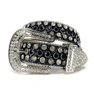 Ceinture Diamant Noir brillant avec Strass en Simili cuir