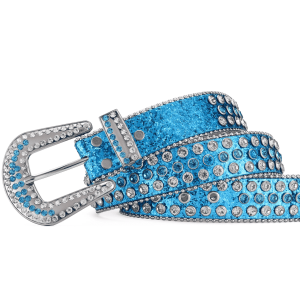 Ceinture Diamant avec Strass et Boucle Argentée en Simili Cuir