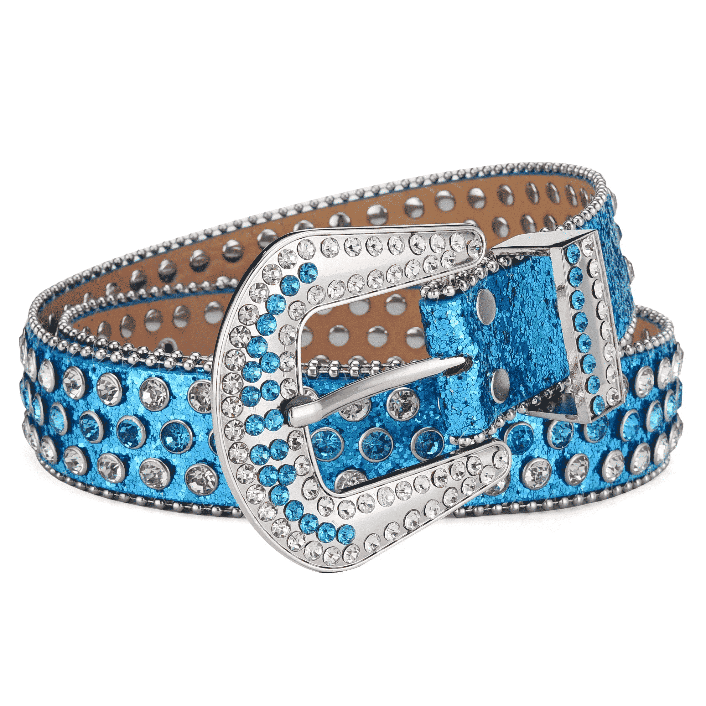 Ceinture Diamant avec Strass et Boucle Argentée en Simili Cuir – Image 3