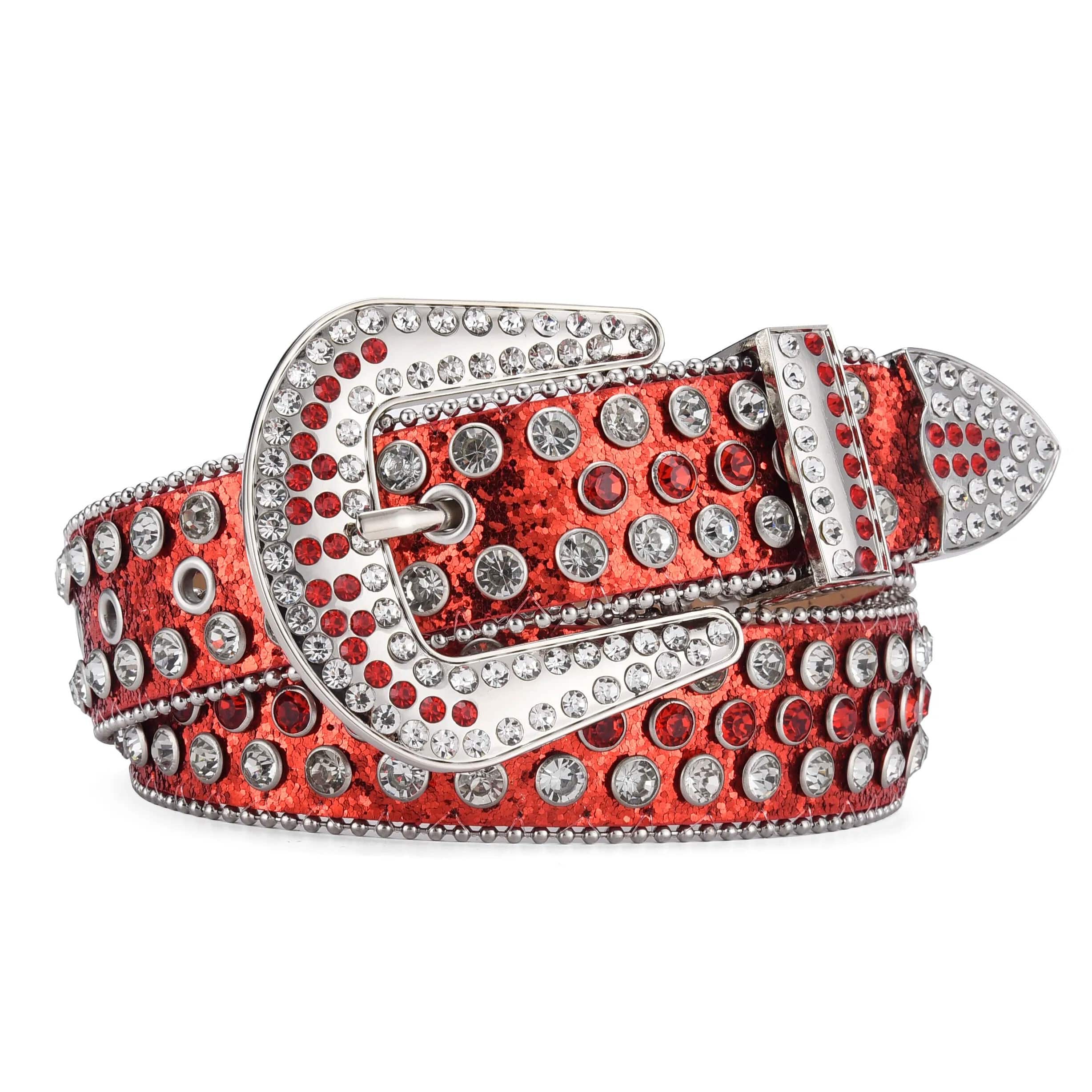 Ceinture Diamant avec Strass et Boucle Argentée en Simili Cuir – Image 4