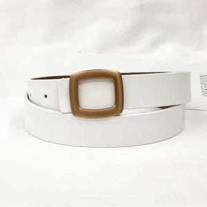 Ceinture Femme Tendance en Cuir Fendu avec Boucle Carrée