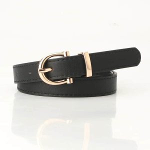 Ceinture Femme Tendance en Simili Cuir avec Boucle en Métal Dorée