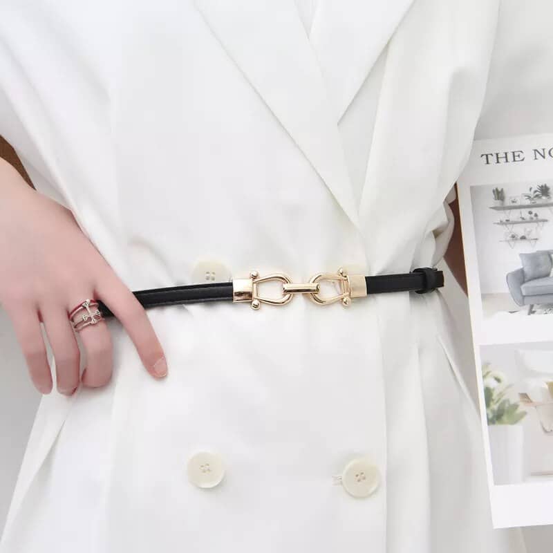 Ceinture Fine Ajustable en Simili Cuir avec Crochet en Métal – Image 4