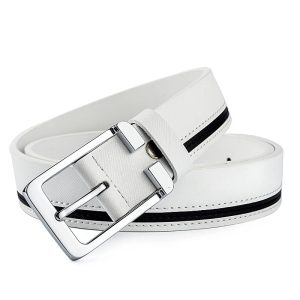 Ceinture Homme Blanche en Cuir avec Bande Noire