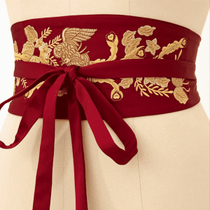 Ceinture Japonaise Brodée Style Vintage avec Motif Dorée en Polyester