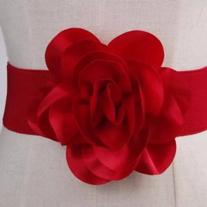 Ceinture rouge élastique large avec fleur centrale