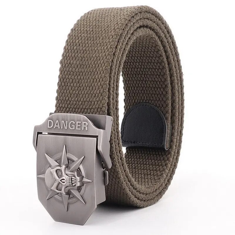 Ceinture tête de mort en tissu uni avec boucle et inscription DANGER – Image 4
