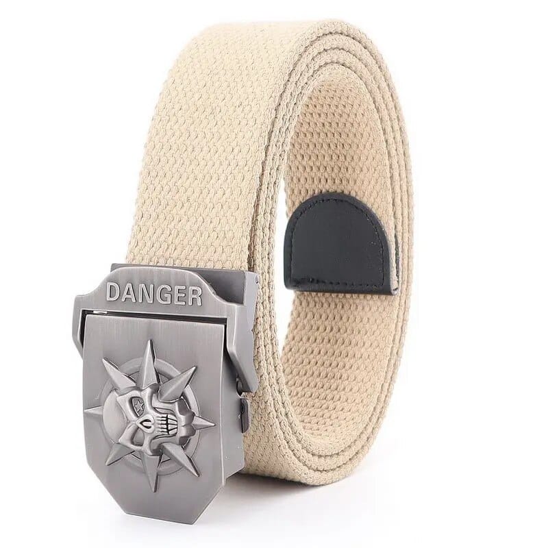 Ceinture tête de mort en tissu uni avec boucle et inscription DANGER – Image 5