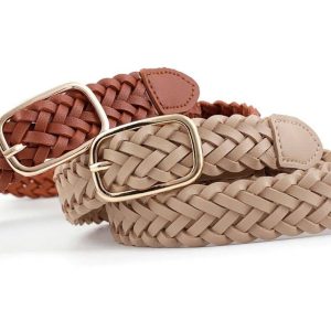 Ceinture tressée avec boucle rectangulaire dorée