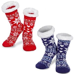 Chaleur Pelucheuse – Douceur Ondulée de Noël – Chaussettes Rouges et Bleues