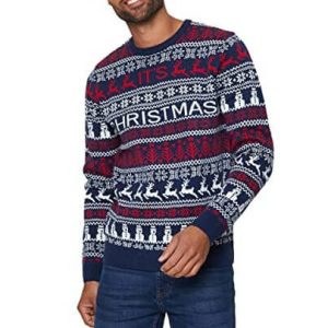 Dans la même direction – Pull lasagne, rennes,bleu- Pull Noël Homme