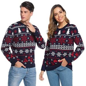 Décoiffant à Flocons – Festif Renne et Sapin – Pull de Noël Unisexe Noir