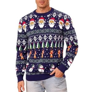 Douillet Père Noël – Pull Festif avec Arbre Scintillant – Pull de Noël pour Homme
