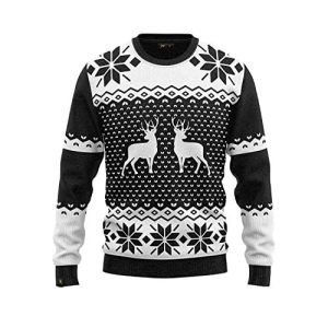 Duo de rennes – Pull Lasagne, noir et blanc- Pull Noël Homme