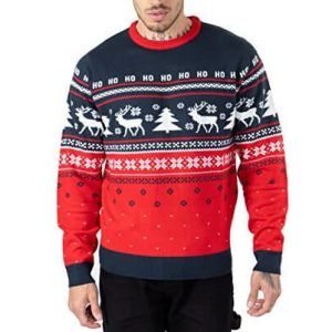 Duo sapin renne – Pull Norvégien, bleu- Pull Noël Homme