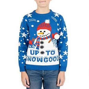 Elle est bonne s&rsquo;neige là – bonhomme de neige, « Up to snow good », bleu- Pull de Noël Enfant / Bébé