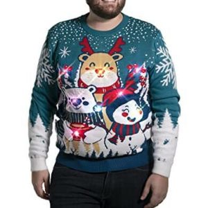 Entre potes de Laponie – Pull Moche à LED, ours, renne, bonhommme de neige- Pull moche pour Noël Unisexe