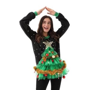 Esprit Festif – Pull Vert à Sapin et Flocons – Pull de Noël Unisexe Doux