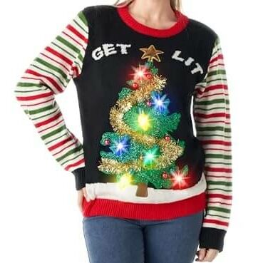 Esprit Lumineux – Pull avec Sapin LED Clignotant – Pull de Noël Moche pour Femme