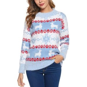 Féerie de Noël-Pull Noël, rennes, flocons de neige- Pull Noël Femme