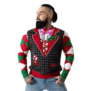 Féérie Rougeoyante – Pull festif LED Rudolphe et Père Noël – Pull de Noël Lumineux Unisexe