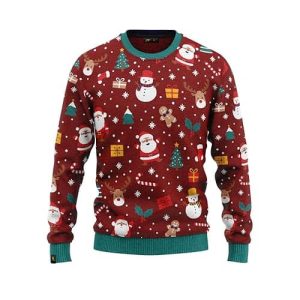 Festivité Folichonne – Pull Rouge Bonhomme de Neige & Père-Noël – Pull de Noël pour Homme
