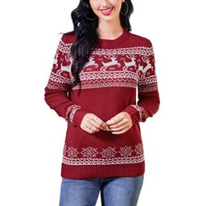 Festivités Caribou – Tricot Doux et Confortable – Pull de Noël pour femmes à Manches Longues
