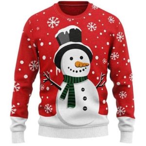 Flocon Farfelu – Pull Bonhomme de Neige Rouge – Pull de Noël pour Homme