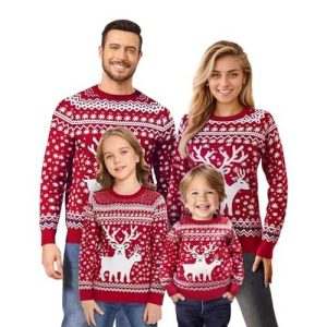 Rudolph le Funambule – Flocons de Neige et Renne Rouge – Pull de Noël Unisexe