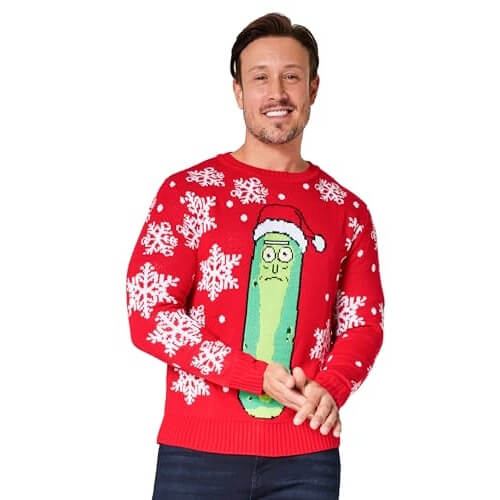 Folie Intergalactique – Pull Rouge Rick et Morty – Pull de Noël pour Homme